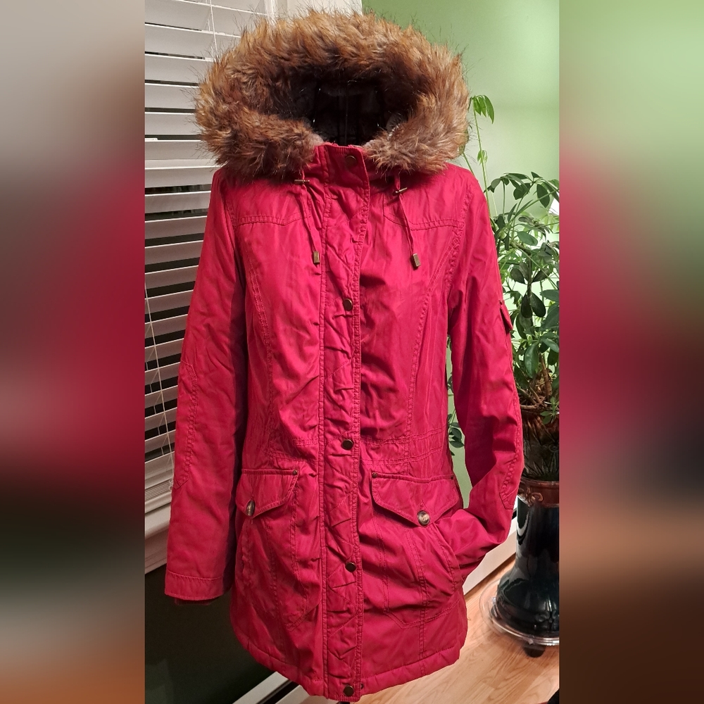 Apt 9 winter hooded jacket, red, Women's Small